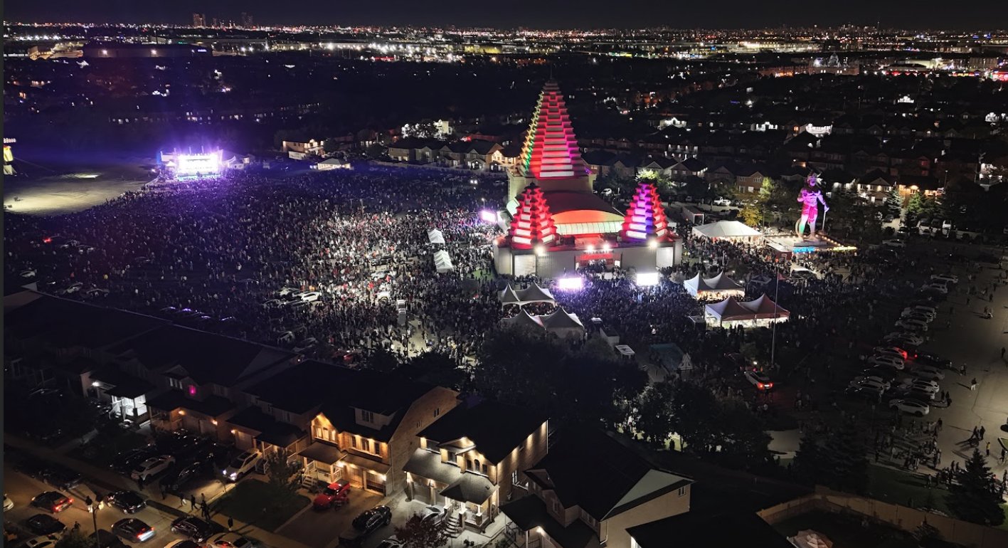Aerial view of crowd at Hindu Sabha Mandir Brampton
